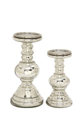 Image showing  Assorted Glass Traditional Candle Holders, Silver, 2-Pack