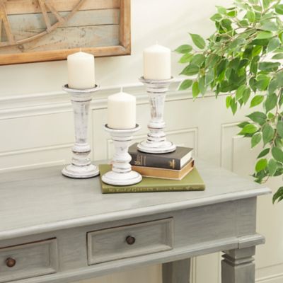 Harper & Willow Assorted Mango Wood Country Cottage Candle Holders, White, 3-Pack
