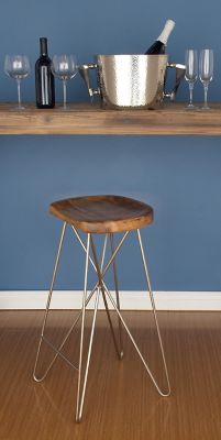 Harper & Willow Mango Wood and Metal Contemporary Bar Stool, 30 in. x 16 in. x 16 in., Light Brown