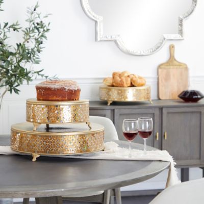 Harper & Willow Glam Round Gold Metal and Glass Mosaic Cake Stand, 5.55 in., 5.55 in., 5.65 in., 3 pc.