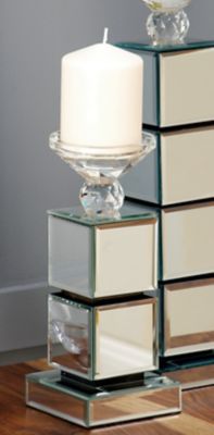 Harper & Willow Clear Reflective Mirror Glam Candlestick Holders, 10 in. x 4 in. x 4 in., 79285