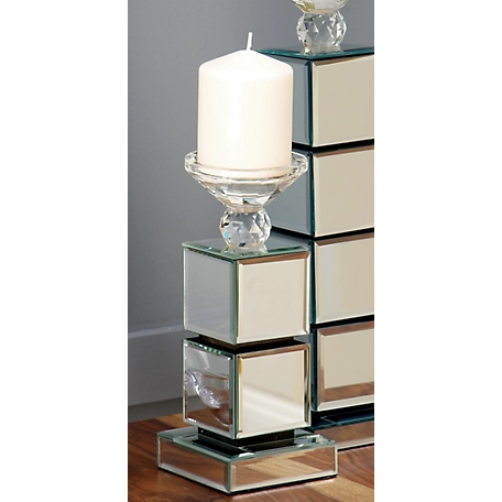 Harper & Willow Clear Reflective Mirror Glam Candlestick Holders, 10 in. x 4 in. x 4 in., 79285