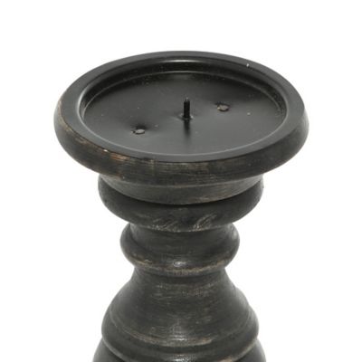Image showing  Assorted Mango Wood Traditional Candle Holders, Black, 3-Pack