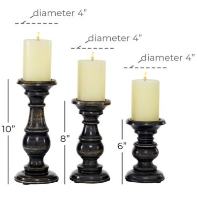 Image showing  Assorted Mango Wood Traditional Candle Holders, Black, 3-Pack
