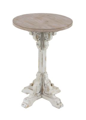 Image showing  Wood Intricately Carved Scroll Accent Table, White/Brown