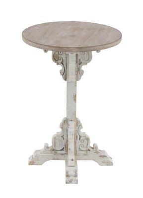 Image showing  Wood Intricately Carved Scroll Accent Table, White/Brown