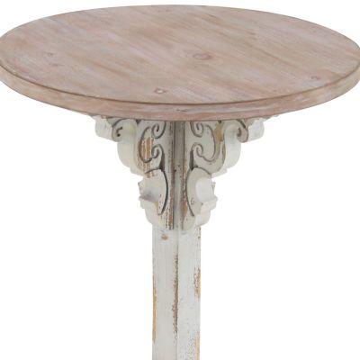 Image showing  Wood Intricately Carved Scroll Accent Table, White/Brown
