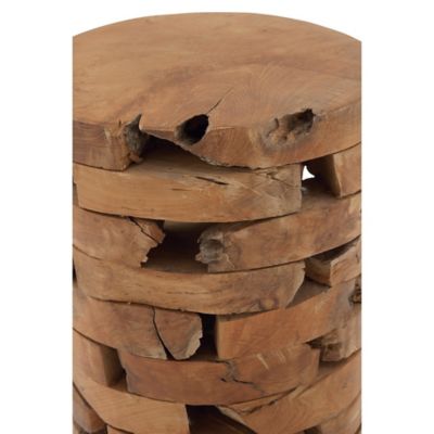 Image showing  Teak Wood Handmade Live Edge Accent Table with Brick Inspired Design, Light Brown