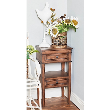 Harper & Willow Light Brown Wood 2 Drawers and 1 Shelf Accent Table 16" x 12" x 29"