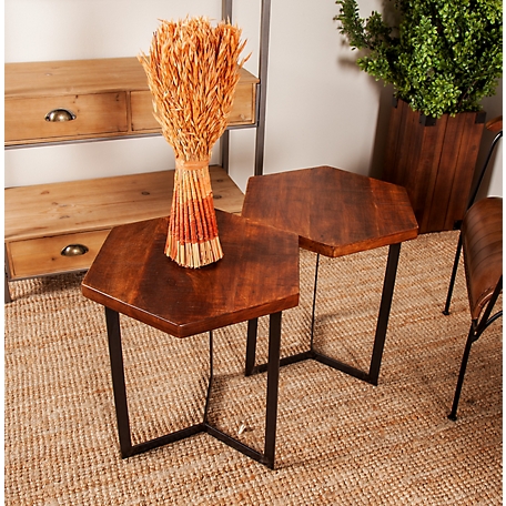 Harper & Willow Brown Mango Wood Industrial Accent Tables, 17 in. x 18 in., 3 pc.