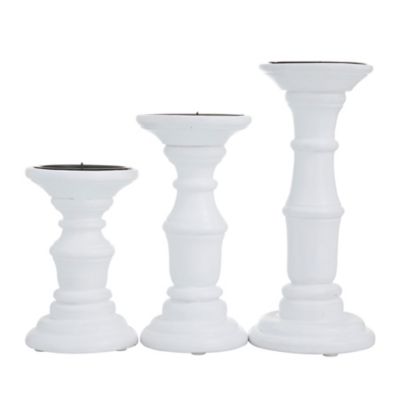 Image showing  White Wood French Country Candle Holders, White, 10 in., 8 in., 6 in., 53563