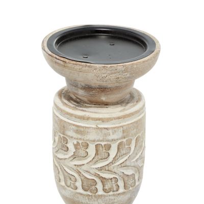 Image showing  Assorted Mango Wood Country Cottage Candle Holders, Beige, 3-Pack