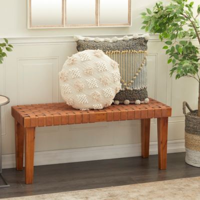 Harper & Willow Brown Wood Woven Bench, 45 in. x 16 in. x 19 in.