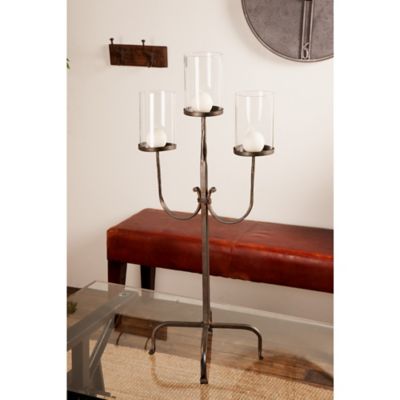 Harper & Willow Traditional Black Metal and Glass 3-Light Candelabra, 28 in. x 15 in. x 12 in., 14898