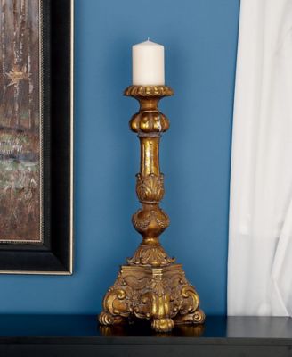 Harper & Willow 22 in. Polystone Rustic Candlestick Holder, Gold