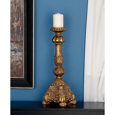 Harper & Willow Gold Polystone Rustic Candlestick Holder, 22 in. x 8 in. x 8 in., 54812