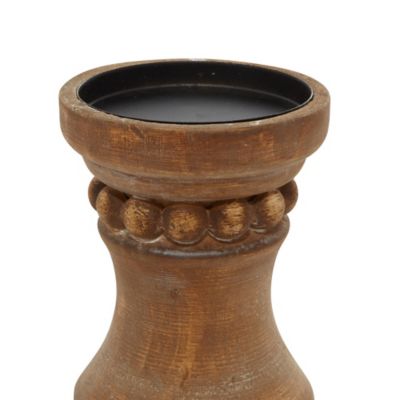 Image showing  Brown Wood Beaded Pillar Candle Holder Set of 3 12 in., 9 in., 7 in.H, 91848
