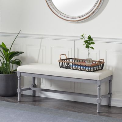 Harper & Willow Grey Wood and Linen Traditional Bench, 18 in. x 47 in. x 16 in.