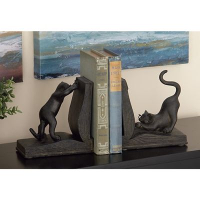 Harper & Willow Black Polystone Eclectic Cat Bookends, 7 in. x 6 in., 2-Pack