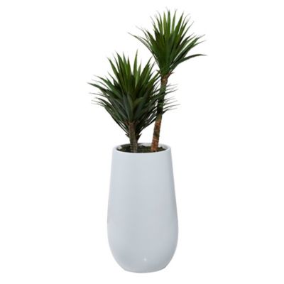 Image showing  42 in. Artificial Green Date Palm Plant with Realistic Leaves in White Fiberglass Pot