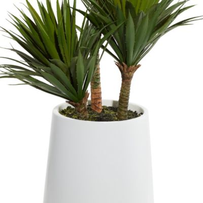 Image showing  42 in. Artificial Green Date Palm Plant with Realistic Leaves in White Fiberglass Pot