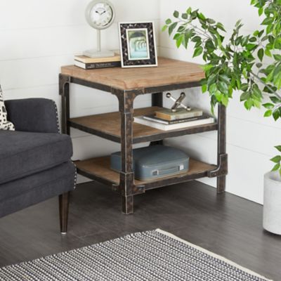 Harper & Willow Brown Chinese Fir Industrial Accent Table, 26 in. x 24 in. x 26 in.