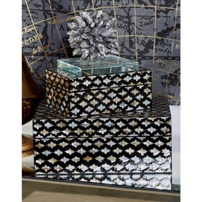 Harper & Willow Black Moroccan Mother of Pearl Coastal Boxes, Assorted, 2 pc.