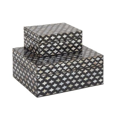 Image showing  Black Moroccan Mother of Pearl Coastal Boxes, Assorted, 2 pc.