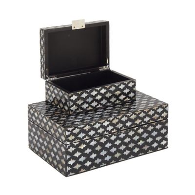Image showing  Black Moroccan Mother of Pearl Coastal Boxes, Assorted, 2 pc.
