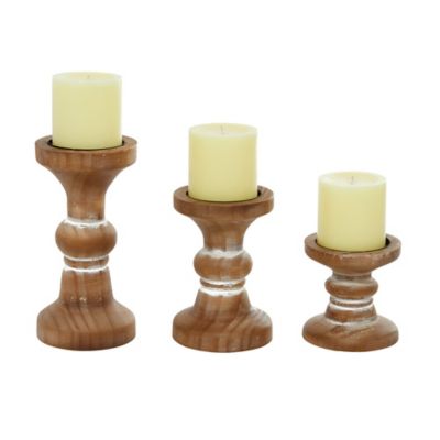 Image showing  Brown Wood Beaded Pillar Candle Holder Set of 3 4 in., 6 in., 8 in.H, 91852