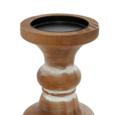Image showing  Brown Wood Beaded Pillar Candle Holder Set of 3 4 in., 6 in., 8 in.H, 91852