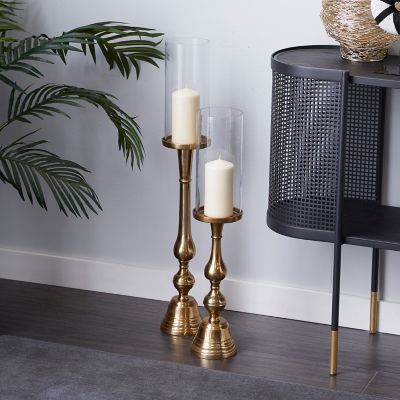 Harper & Willow Assorted Aluminum Traditional Candle Holders, Gold, 2-Pack