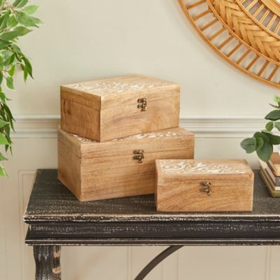 Harper & Willow Brown Mango Wood Country Cottage Boxes, 5 in., 7 in., 8 in., 3 pc.
