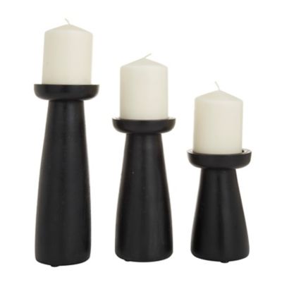 Image showing  Black Mango Wood Pillar Candle Holder, 10 in., 6 in., 8 in., 3 pc., 53581