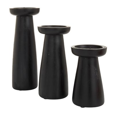Image showing  Black Mango Wood Pillar Candle Holder, 10 in., 6 in., 8 in., 3 pc., 53581