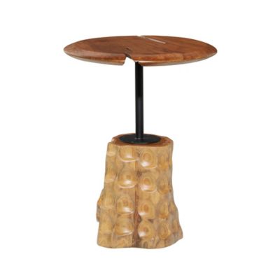 Image showing  Brown Teak Wood Handmade Live Edge Raised Tabletop Accent Table with Tree Stump Base 18 in. x 18 in. x 23 in.