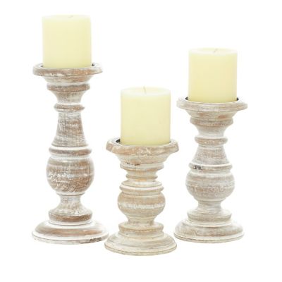 Image showing  Assorted Mango Wood Traditional Candle Holders, White, 3-Pack, 51326