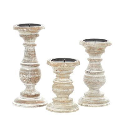 Image showing  Assorted Mango Wood Traditional Candle Holders, White, 3-Pack, 51326