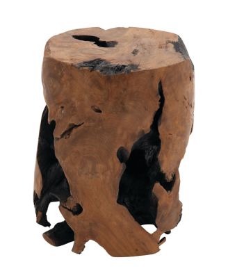 Image showing  Brown Teak Wood Handmade Live Edge Stump Accent Table with Charred Detailing, 14" x 14" x 18"