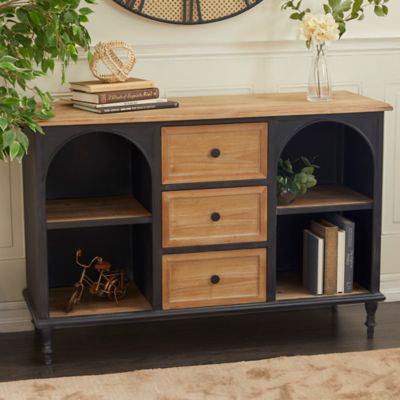 Harper & Willow 4-Shelf Farmhouse Wood Cabinet, 32 in. x 47 in. x 16 in., Brown