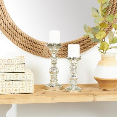 Harper & Willow Assorted Metal Traditional Candle Holders, Silver, 2-Pack