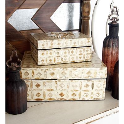 Harper & Willow Beige Mother of Pearl Coastal Boxes, 8 in., 12 in., 2 pc.