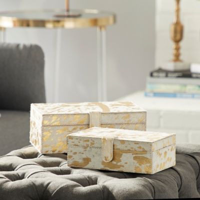Harper & Willow Gold Leather Rustic Box Set, Assorted, 2 pc.