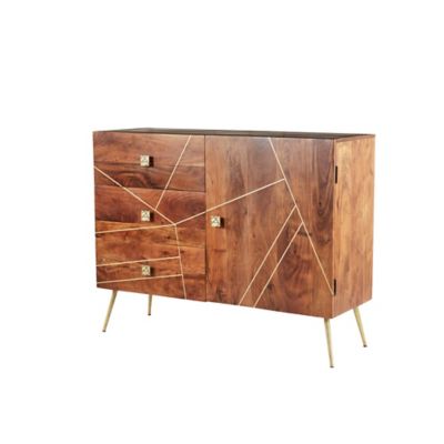 Image showing  Brown Metal and Wood Modern Buffet, 36 in. x 46 in. x 16 in.