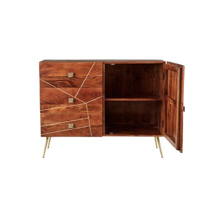 Image showing  Brown Metal and Wood Modern Buffet, 36 in. x 46 in. x 16 in.