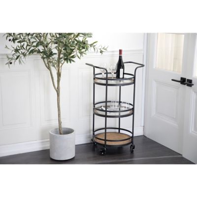 Harper & Willow 3-Tier Wood Industrial Wheeled Bar Cart, Brown