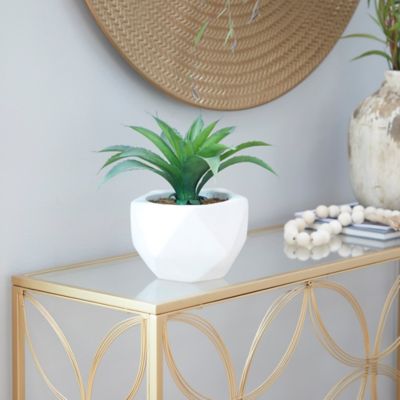 Harper & Willow 11 in. Artificial Green Agave Plant in White Ceramic Pot