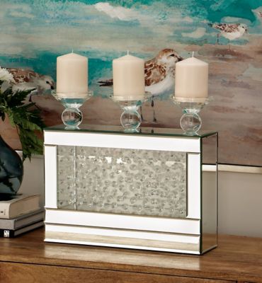 Harper & Willow Silver Wood Glam Candlestick Holder, 15 in. x 16 in. x 4 in., 87328