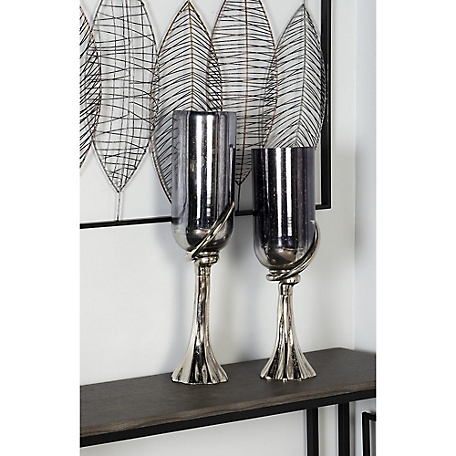 Harper & Willow Black Glass and Aluminum Modern Candlestick Holders, 26 in. x 6 in. x 6 in., 20186