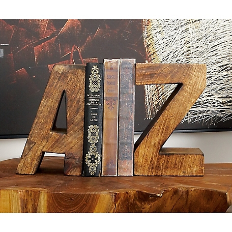 Harper & Willow Dark Brown Mango Wood Contemporary A-Z Bookends, 8 in. x 5 in., 2-Pack